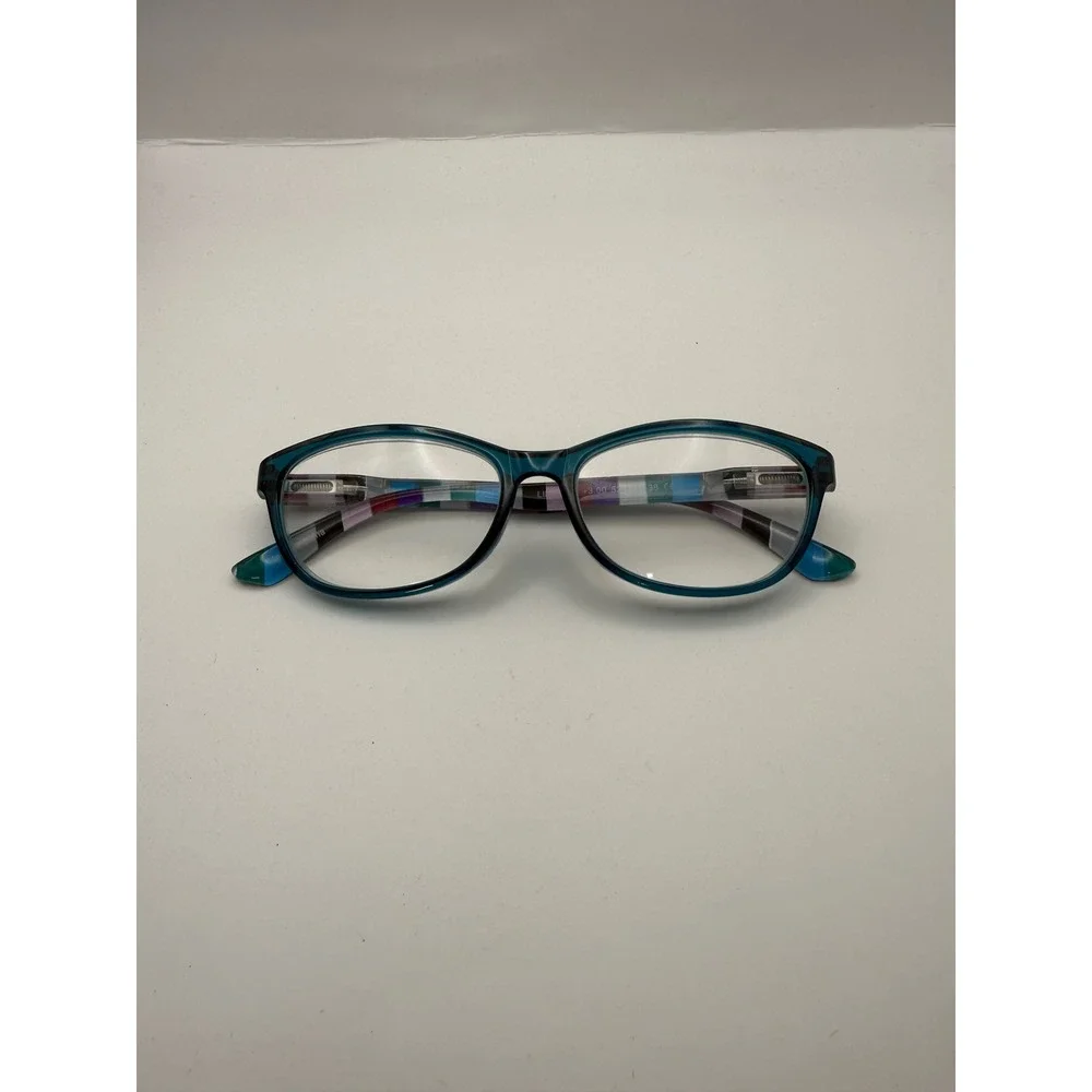 Foster Grant Reading Glasses Teal Blue Oval Frame Striped Temples +3.00 Strength